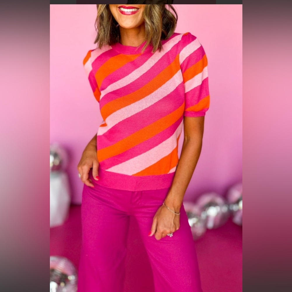 Fate Pink, Hot Pink & Orange Striped Knit Top - Picture 10 of 16